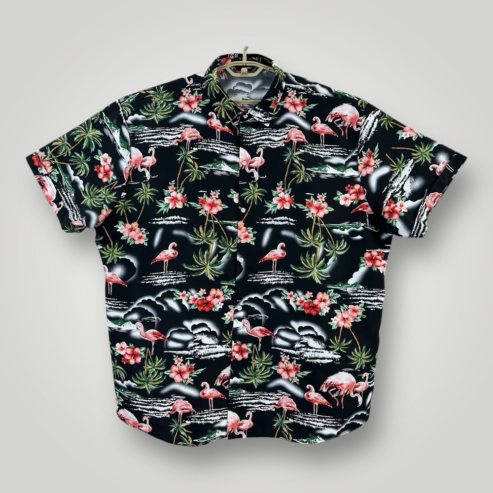 SSLR Flamingo Hawaiian Allover Print Button‎ Up Short Sleeve Shirt Mens Size 3XL